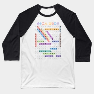 Caribbean Festival Word Search Puzzle - Black and White Print Baseball T-Shirt